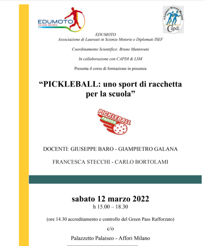 CORSO DI FORMAZIONE IN PRESENZA – PICKLEBALL